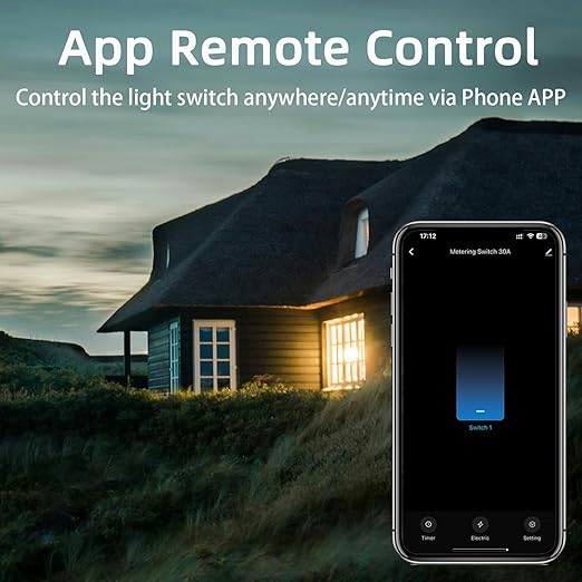 30A Heavy Duty WiFi Wireless Smart Switch with Energy Monitoring, DIY Switch for Smart Home Automation, Tuya APP / RF433Mhz 328FT Remote Control, Timer, Compatible with Alexa & Google Home