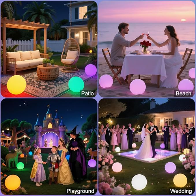 10-in Glowing LED Ball Light, Dimmable 16 RGB Color 4 Mode Glowing Orb Lights w/Remote, Rechargeable Light Up Ball Orb Lamp, Waterproof Outdoor Globe Lights Mood Lamp for Home Garden Party Path Decor