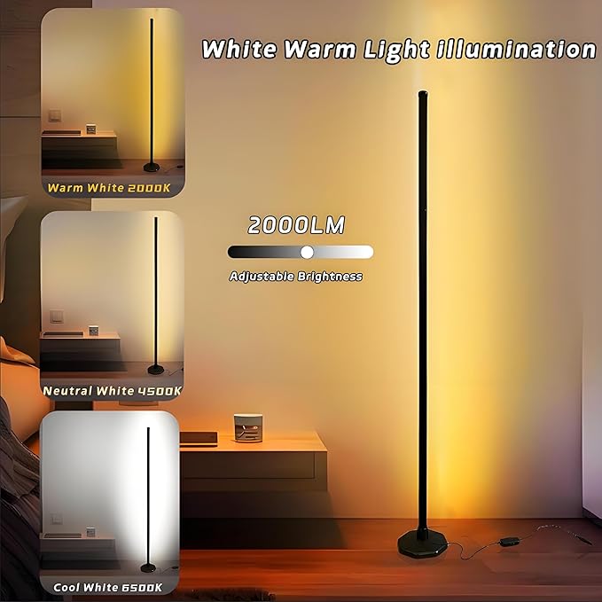RGBICW Led Corner Floor Lamp,1800lm Corner Light Work with Alexa & Google Assistants,16 Million Colors & 68+ Scene,Music Sync,Color Changing Standing Lamps for Living Room, Bedroom Ambient Lighting