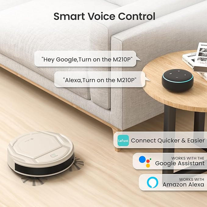 Lefant Robot Vacuum, Slim Quiet, 3 Adjustable Strong Suction Levels, Robot Vacuum Cleaner Ideal for Pet Hair Hard Floor and Daily Cleaning, WiFi/App/Alexa/iWatch Control, M210 Pro