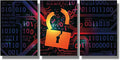 LSIUHWUWI 3 Panel Canvas Wall Art Hacking Firewall Hacked with Binary Code Posters and Prints for Living Room Wall Decoration, AI Artwork Giclee Wooden Framed Ready to Hang, 16x24inchx3