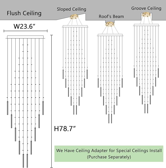 W24 x H78 Crystal Glam Chandelier Long Light Chandeliers with Dimmable Light Bulbs High Ceiling Light Fixtures for Foyer Entryway Living Room Stair Gold
