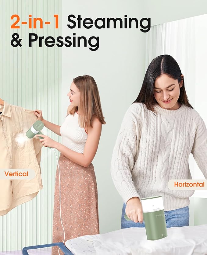 Handheld Steamer for Clothes, 1200W Foldable Travel Steamer, 20 Sec Preheat Garments Wrinkle Remover, 120V Portable Hand Iron with 150ml Water Tank, Clothes Steamer for Home Travel-Green