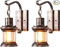 Yisuro Rustic Wall Light Fixtures, Oil Rubbed Bronze Finish Indoor Vintage Wall Light Industrial Lamp Fixture Glass Shade Farmhouse Metal for Bedroom Living Room(2 Pack)