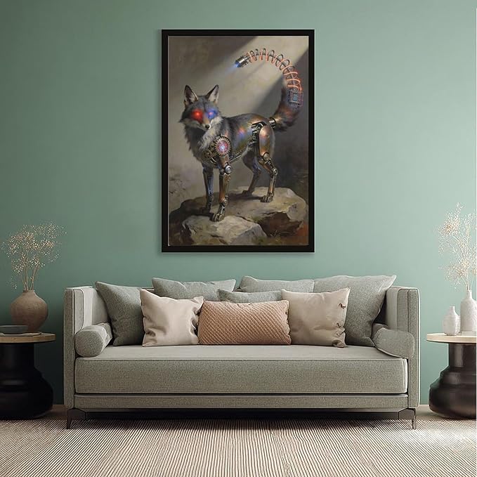 Framed Steampunk Fantasy Wall Art for Modern Living Room TV Wall Futuristic Industrial Style Decor Statement Artwork 12x18in