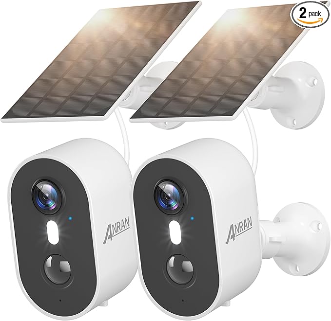 ANRAN 5MP Solar Security Cameras Wireless Outdoor for Home Security, Color Night Vision WiFi Surveillance Home Camera with Solar Panel, Spotlight, PIR Detection, 2-Way Talk, 2 Packs
