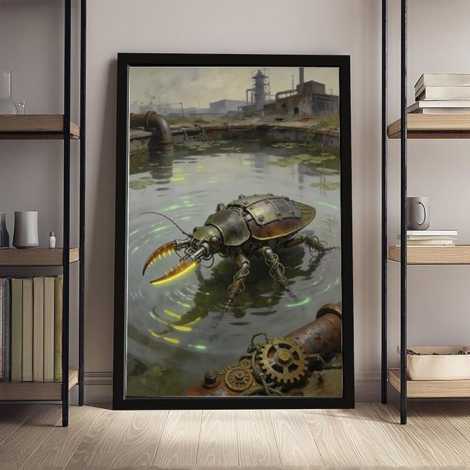 Framed Industrial Fantasy Wall Art for Living Room TV Wall Post Apocalyptic Style Home Decor 12x18in