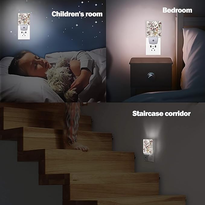 Vintage Flower Night Light, Butterfly Plug into Wall with Dusk to Dawn Light Sensors, Warm Nightlights for Bedroom, Bathroom, Hallway, Kitchen, Gifts Ideal for Girls Women