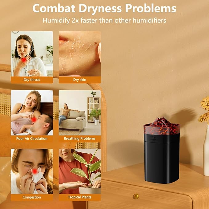 FULLBELL Cool Mist Humidifier, 400ML, 10-20 Hours Runtime, 7 Color Lights, 2 Modes, 24db Quiet, Black (Black-400ML)