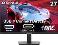 SANSUI Monitor 27 Inch 100Hz USB Type-C Computer Monitor, FHD 1920X1080P,Frameless Eye Care PC Office Monitor with HDMI, Adaptive Sync, HDR, VESA(100x100mm)（ES-27F2C HDMI Cable Included）