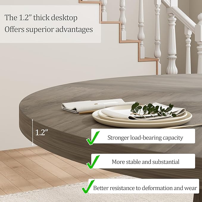 GarveeHome Round Dining Table for 4,Kitchen Dining Room Circle Dinner Pedestal Table,Space Saving Wood Kitchen & Dining Room Furniture,47-inch Diameter