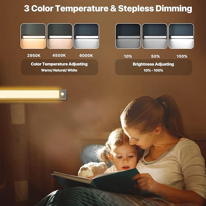 Under Cabinet Lighting Motion Sensor Dimmable Closet Light, 69-LED Under Counter Lights 3000mAh Wireless USB Rechargeable Magnetic Stick-On Night Light for Kitchen, Wardrobe, Cupboard
