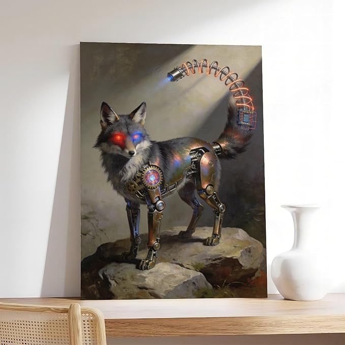 Framed Steampunk Fantasy Wall Art for Modern Living Room TV Wall Futuristic Industrial Style Decor Statement Artwork 16x24inch(40x60cm)