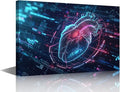 Artificial Intelligence Heart Paintings Canvas Wall Art Framed Bedroom Art Wall Decor Human Heart Pictures for Living Room Wall Decoration Posters with Frame Ready to Hang 16" Wx24 Hx1 Panel