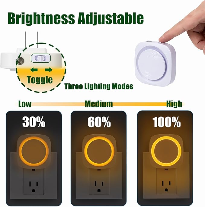 LED Night Lights Plug in to Wall,[4-Pack]Plug in Night Light,Auto Dusk to Dawn Sensor,Dimmable night light, energy efficient night lights,Soft Glow for Nursery,Bathroom,Hallway,Bedrooms,Amber