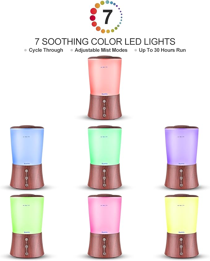 BlueHills Large 2000 ML XL Essential Oil Diffuser Aroma Humidifier 2 Liter Capacity for Big Living Room Home Baby Long Run XL Huge Coverage Area High Mist Timer Large Diffuser Dark Wood Grain 2L S3