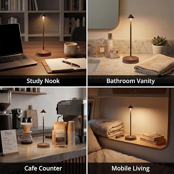 2 PACK Cordless Lamps,Battery Rechargeable Table Lamp,Portable Lamps,2 Level Brightness Dimmable Night Light,Minimalist Design,Cordless Table Lamps for Living Room/Restaurant/Couple Dinner(Rust)