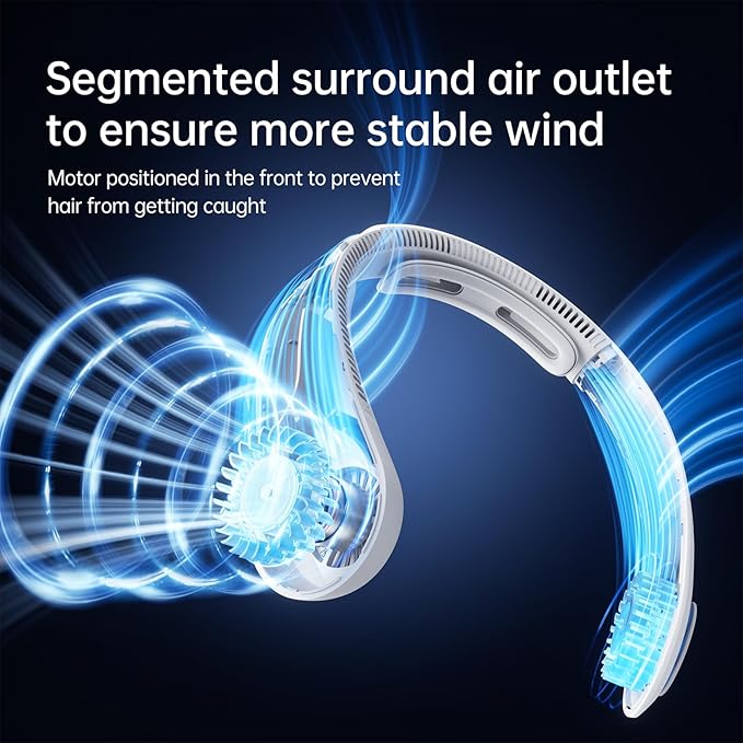 JISULIFE Portable Neck Fan Upgraded, Neckbrace Personal Hands Free, 5 Speed Gears Adjustment, 5000 mAh Wearable Bladeless Quiet Rechargeable for Outdoor Indoor, Gifts for Women Men- Foggy Grey