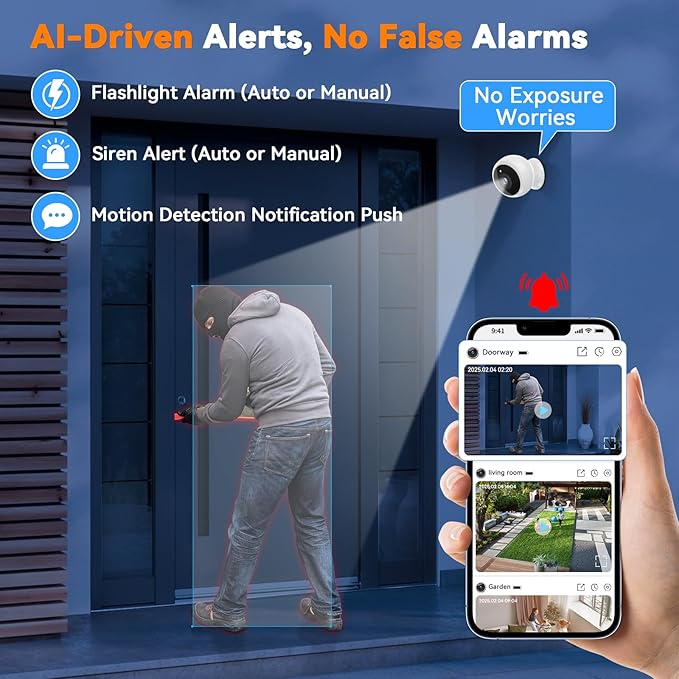 Magnetic Security Camera Wireless - 2K HD Video, AI Motion Detection, Battery Powered, Ease of Setup, 2-Way Audio,IR Color Night Vision, Waterproof, Outdoor & Indoor Surveillance