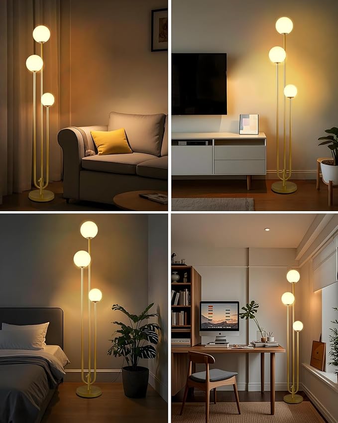 Lightdot 63IN Gold Floor Lamp Dimmable 3-Lights Globe LED Floor Lamps with 3000K Soft Warm White for Wedding/Party Candle Holder Style Tall Lamp for Living Room/Bedroom/Sofa Beside/Corner Decor