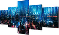 Canvas Wall Art Smart City And Digital Picture 5 Panel Smart City Poster Bangkok Cityscape Modern Home Decoration University Professor Office Wall Decorate Frame and Stretched Ready to Hang 50x24 Inch
