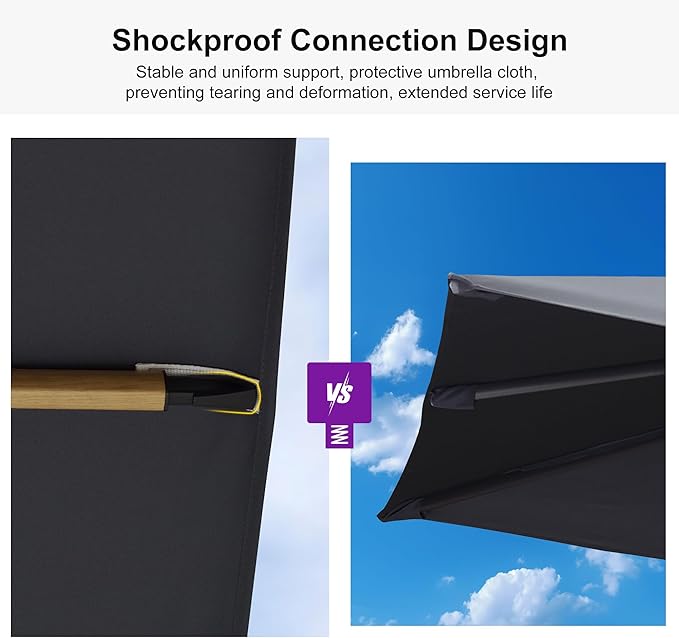 PURPLE LEAF 9' x 12' Rectangle Patio Cantilever Umbrella Large Hanging Umbrella Teak Finished Aluminum Frame Windproof Offset Outdoor Sun Umbrellas for Beach Pool Deck, Grey