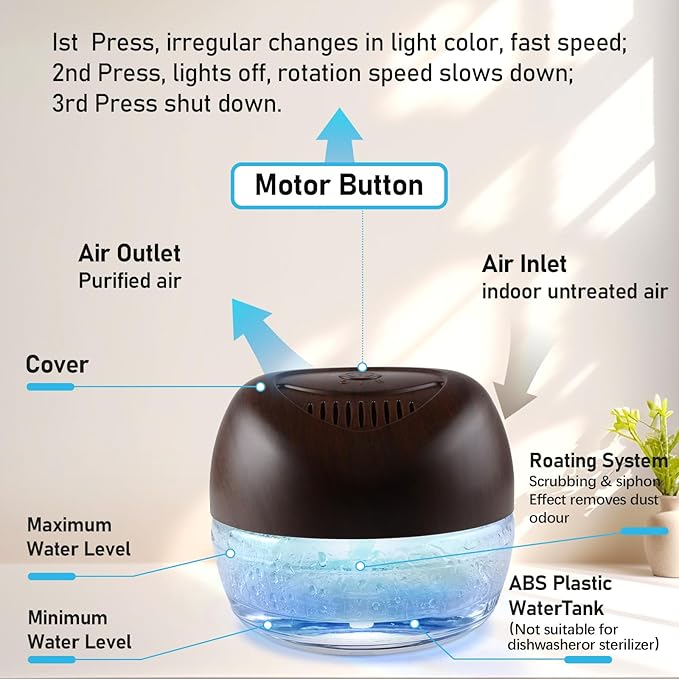 Purifier Air Washer, Air Fresher Aroma Diffuser for Home, Office, Air Purifier with Night Light (Brown)