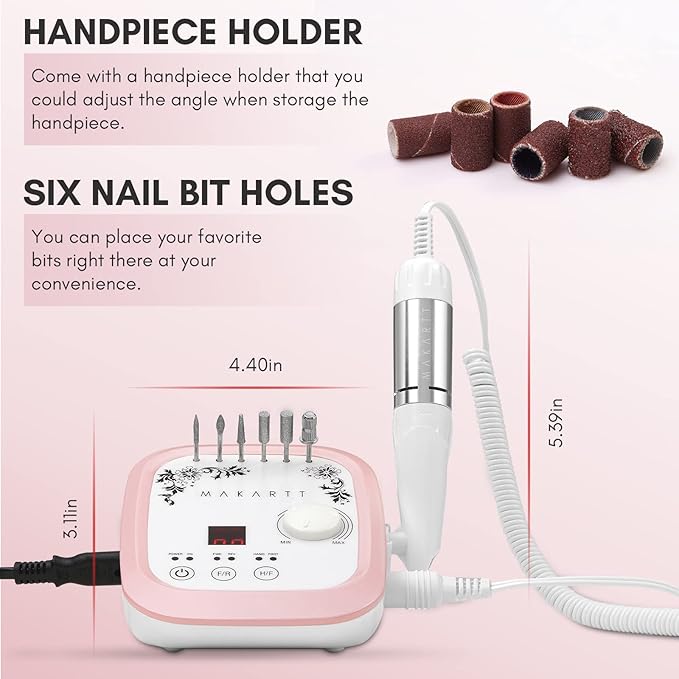 Makartt Nail Drill - Professional 35000RPM Electric Nail File Machine, Genesie Nail Efile with LCD Screen, Drill Bit Set for Acrylic Gel Nail Removing Shaping Polishing Nail Tech Salon Home DIY Use