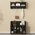 Hall Tree Entryway Coat Rack Shoe Storage Bench with Shelves and 4 Hooks, Modern Elegant Hall Tree with Wall Mounted Coat Rack, Entryway Organizer for Entryways, Mudroom (Black)
