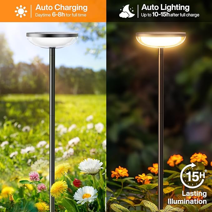 Solar Pathway Lights Outdoor, 6 Pack Tall Solar Garden Lights Waterproof for Yard Flower Bed Patio Path Walkway Driveway Outside Decor Landscape Lighting