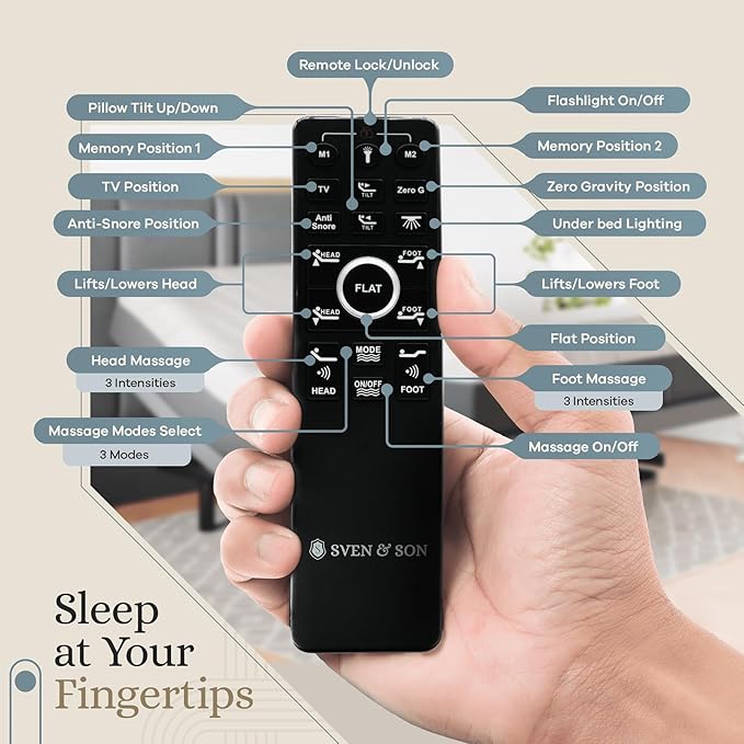 Sven & Son Harmony Adjustable Bed Base, Head and Foot Lift, Massage, Under-Bed Lights, USB, Gel Memory, Zero Gravity Smart Frame - Queen + 10 inch Memory Foam Matt (Firm)