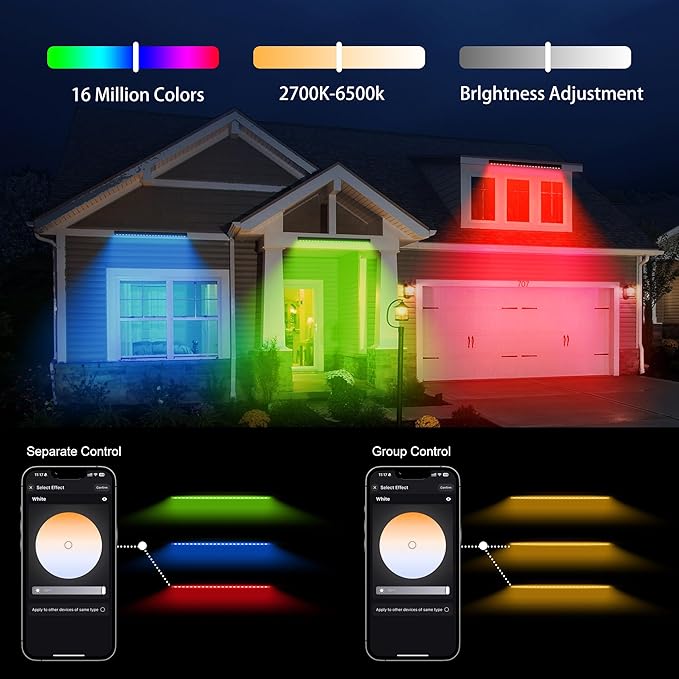 Linkable RGBCW LED Wall Washer Light, IP65 Waterproof Color Changing Light Bar for Outdoor Wall Wash, 180W Dimmable Uplight with APP & RF Remote Control, Music Sync, Timer