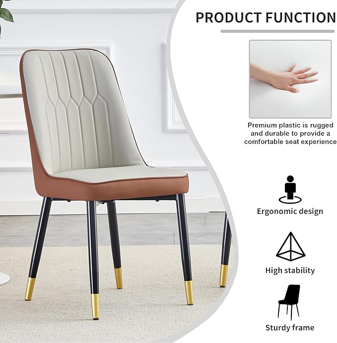 Modern Dining Table Set for 6, Marble Kitchen Table Chair Set for 6, Rectangular Kitchen Table with 6 Pu Leather Upholstered Chair for Dining Room
