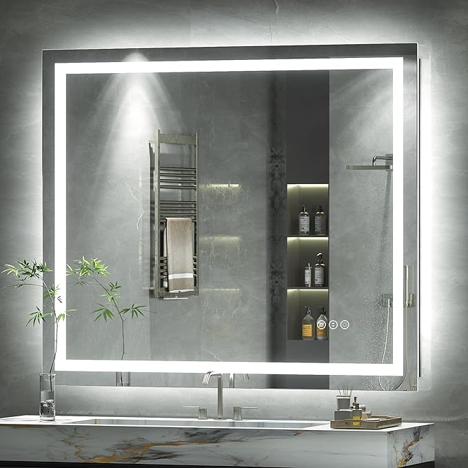 40 x 38 LED Bathroom Mirror for Vanity, Rectangle Lighted Vanity Mirrors with Lights, Dimmable, Anti-Fog, Shatter-Proof, ETL Listed (Front Lighted + Backlit)