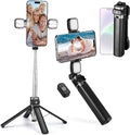 MQOUNY Mini iPhone Tripod Stand & Selfie Stick with Wireless Remote & Removable Light, Extendable Stand 360 Rotation Compatible with iPhone & Android Samsung (Black)