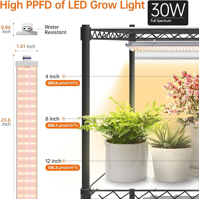 Bstrip Indoor Greenhouse with Grow Light, DIY Plant Shelf with Cover, 6 Tier Plant Stand, 5 Pack 150W Full Spectrum Grow Lights with 3 Color Mode For Indoor Plants, Seed Starting, 29.5"L×13.8"W×71"H