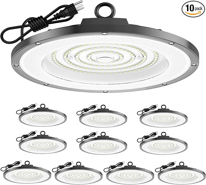 AIKVSXER LED High Bay Light UFO Shop Light 200W 30000LM 6000K Daylight Super Bright IP65 Waterproof for Warehouse Garage Barn Factory Workshop 5FT Cord with US Plug 10 Pack