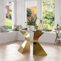 63in Gold Dining Table, Rectangular Glass Dining Table for 4-6 with Waved Legs in Polished Gold Chrome Finish, for Luxury Kitchen, Dining Room, Living Room,Apartment