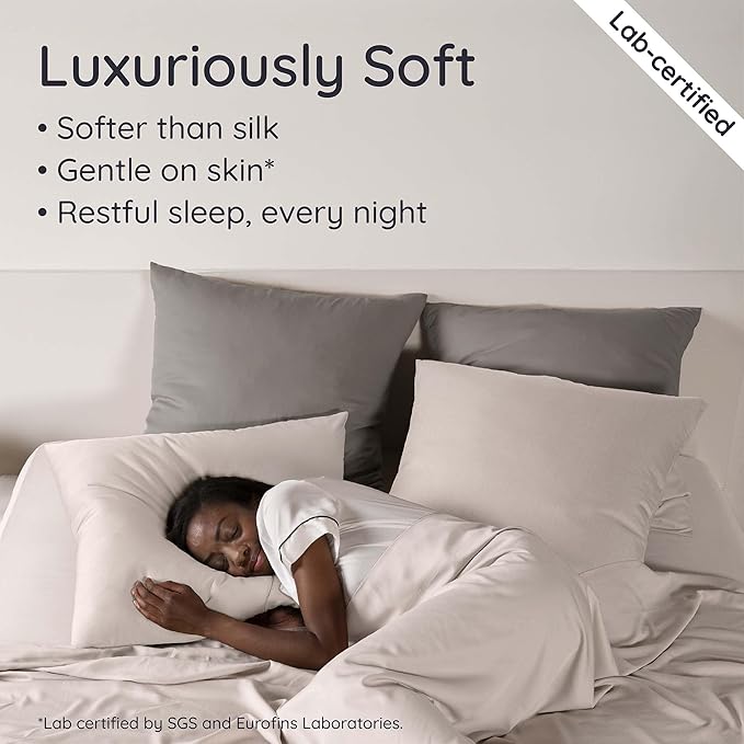Bambaw California King Cooling Sheets Set 4pcs – 100% Viscose Derived from Bamboo Sheets Extra Deep Pockets, Soft & Breathable Bedding Set, Fits Up to 16'' with Elastic Corner Straps (Sand)