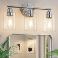 3-Light Bathroom Vanity Light Fixture, Modern Wall Lamp for Mirror with Clear Glass Shade, Silver Finish