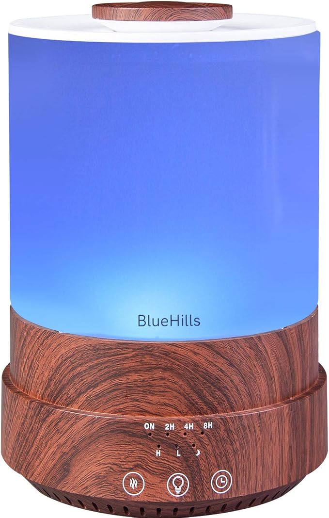 BlueHills Premium 2500 ML XL Essential Oil Diffusers - 30 Hr Run Aromatherapy Diffuser & Air Humidifier Mist for Large Room - 7 LED Colors Oil Diffuser Essential Oils for Home w/Auto Shut Off - F003
