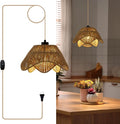 Plug in Pendant Light, Boho Rattan Hanging Lights with Plug in Cord,Rustic Hand Woven Wicker Hanging Lamp with On/Off Switch, Adjustable Plug in Ceiling Light for Kitchen Bedroom Living Room