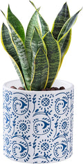 Ceramic Plant Pot for Indoor Plants, 4.7 Inch Boho Flower Pot with Drainage Holes, Modern Planter for Home & Office Decor(Blue)