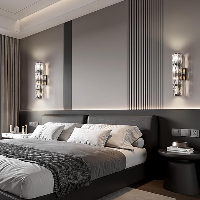 Crystal Wall Sconce,Indoor Modern Sconces Wall Lighting, Matte Black Wall Sconces for Bathroom,Bedroom,Living Room,Hallway