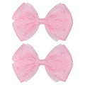 Tiny 3 Inch Dot Organza Double Hair Bow Clips - Cute Lined Boutique Alligator Hairpin for Girls, Toddlers, and Little Teens - Kids Barrettes Set of 2 Small Stylish (Light Pink)