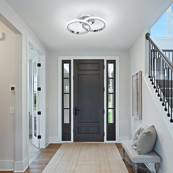 CANEOE Round Modern Led Ceiling Light Fixtures, 6000K Cool White Hallway Light Fixtures Ceiling, Bathroom Close to Ceiling Lights for Corridor Stair Aisle Lamps (Chrome, 1 Pack)