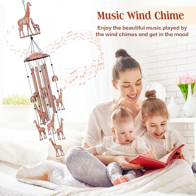 Giraffe Wind Chimes Outdoor Giraffe Gifts for Women/Men/Mom/Wife/Grandma Birthday Gifts Memorial Gift Metal WindChimes for Outside/Indoors, Lawn, Patio, Home, Porch, Yard Decor, Garden Decorations