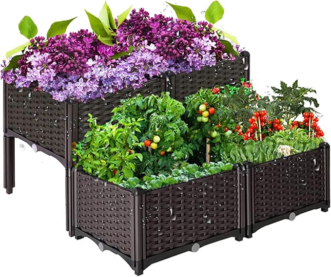 Raised Garden Bed with Legs, Elevated Plastic Planter Box for Outdoor Plants, Flowers, Vegetables and Herbs