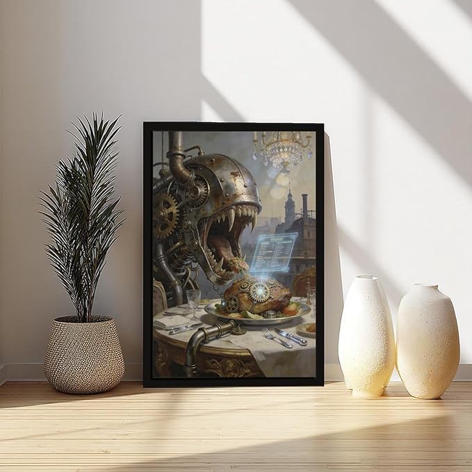 Framed Steampunk Fantasy Wall Art for Living Room And Dining Room Vintage Industrial Decor 08x12in