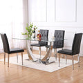 Modern Dining Table Set for 4,Dining Room Table Set for 4,Kitchen Table Set with 4 PU Leather Chairs,63'' Glass Dining Table Set with Silver U-Shaped Table Legs and Rectangular Base